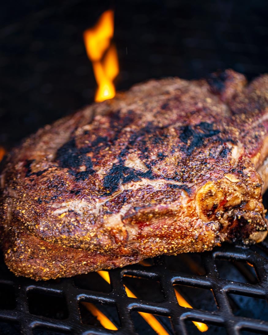reverse searing the pastrami steak