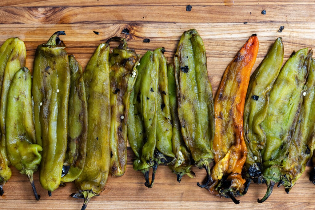 Roasted and peeled Hatch chiles are ready to be stored.