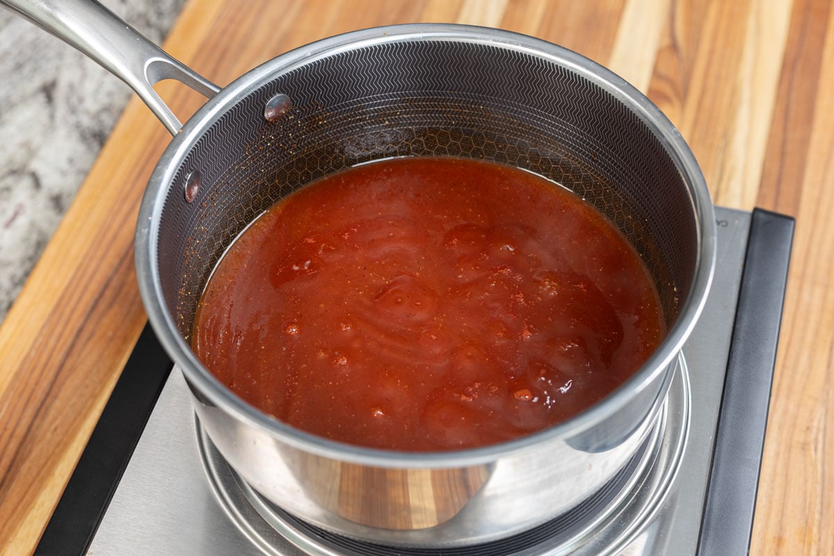 Add all barbecue sauce ingredients to the pan and simmer