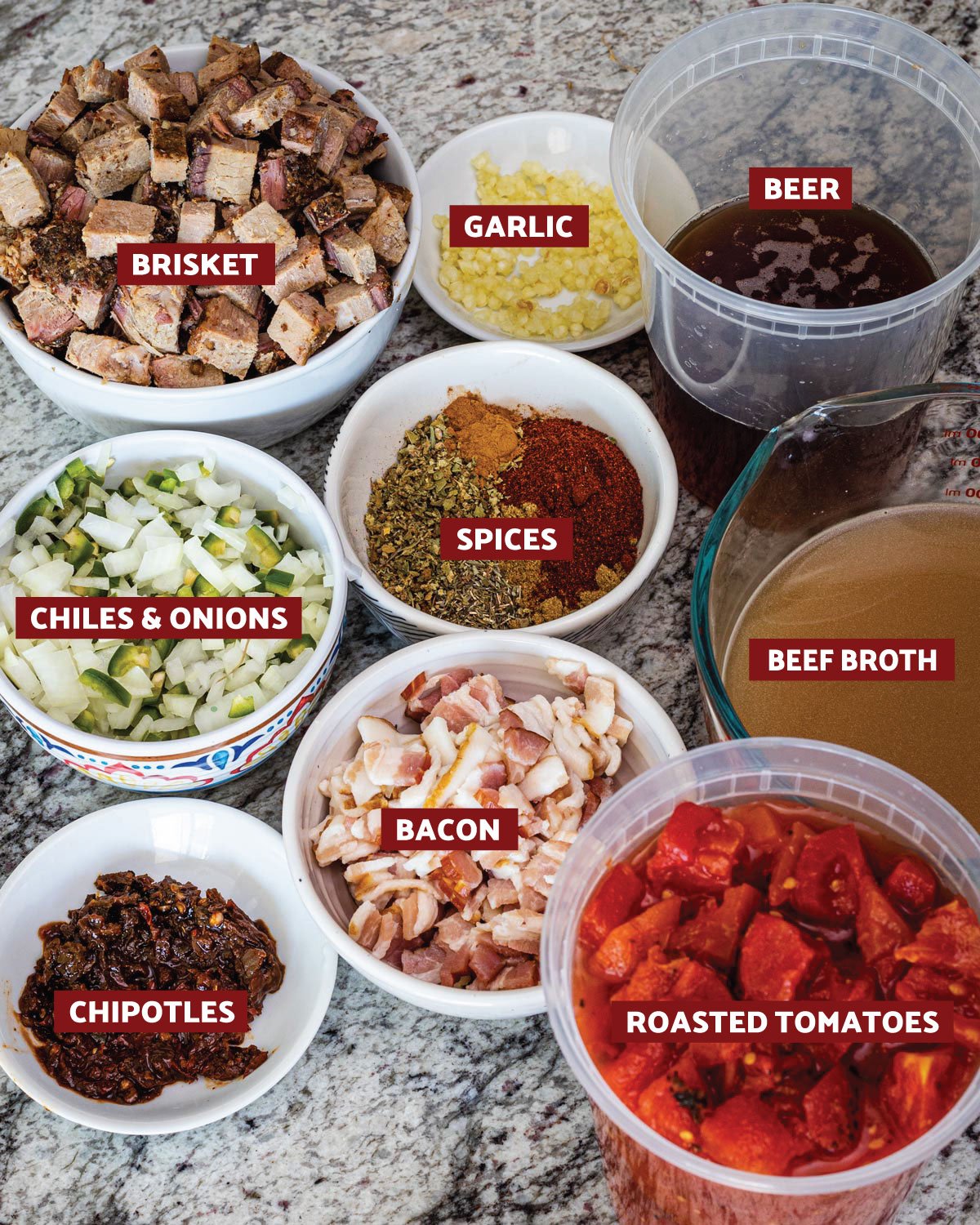 Ingredients for smoked brisket chili