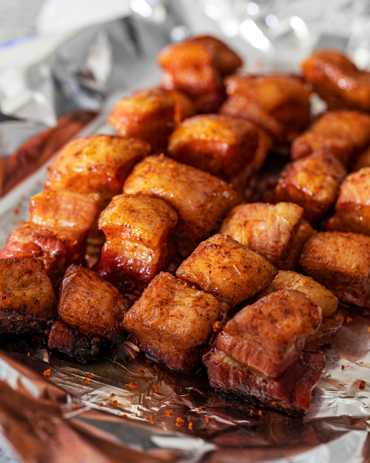 Smoked Pork Belly Burnt Ends Chiles and Smoke