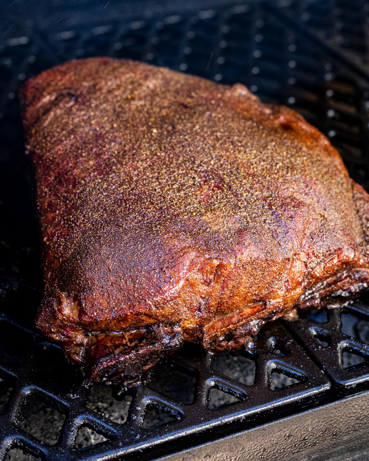 Place the beef ribs in the smoker at about 265-275°F.