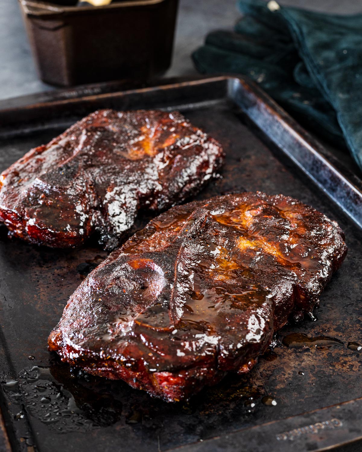 Rest the pork steaks once they are probe tender.