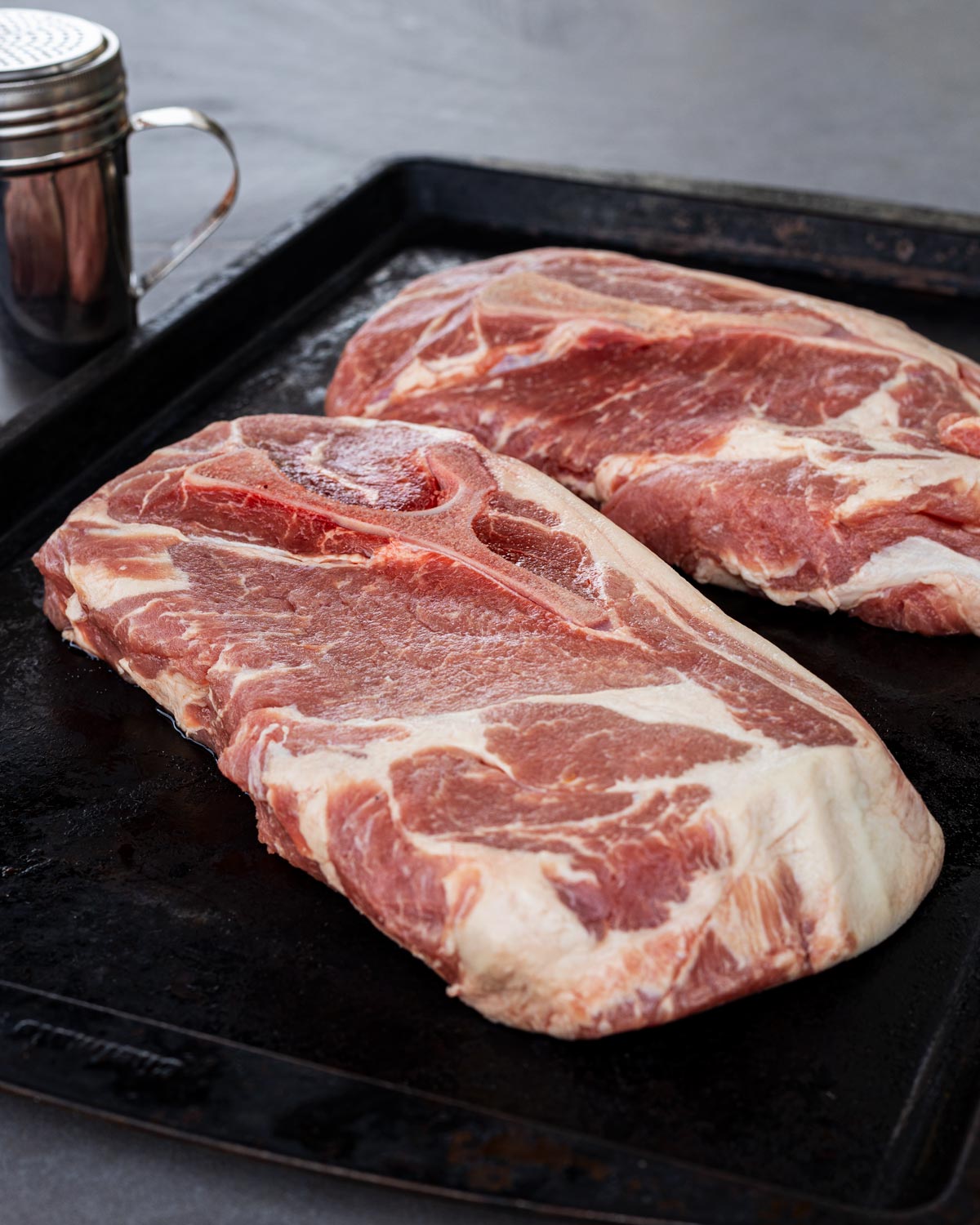 Pork steaks are butchered from the pork shoulder.