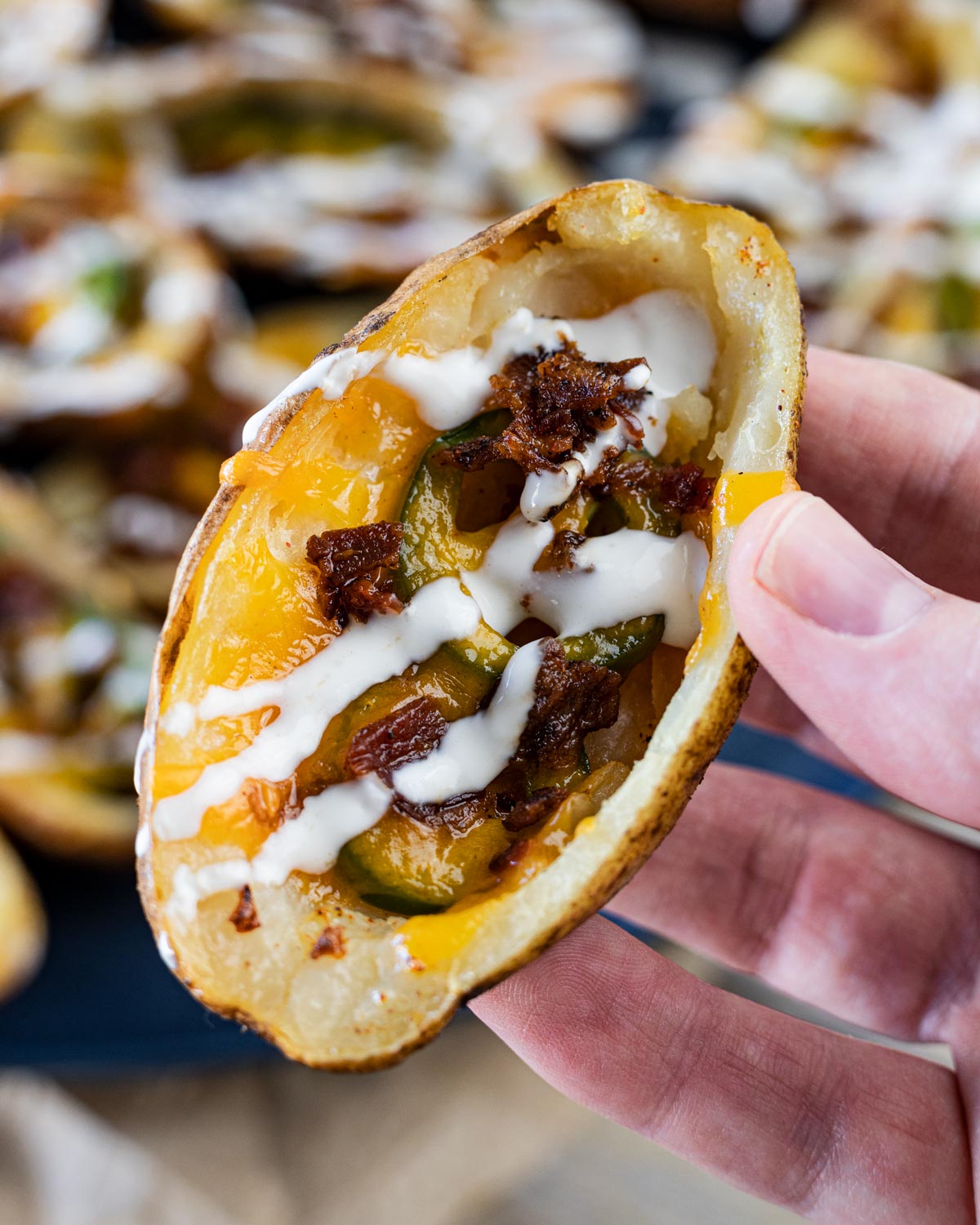 Each bite of these smoked potato skins is filled with different flavors and textures.