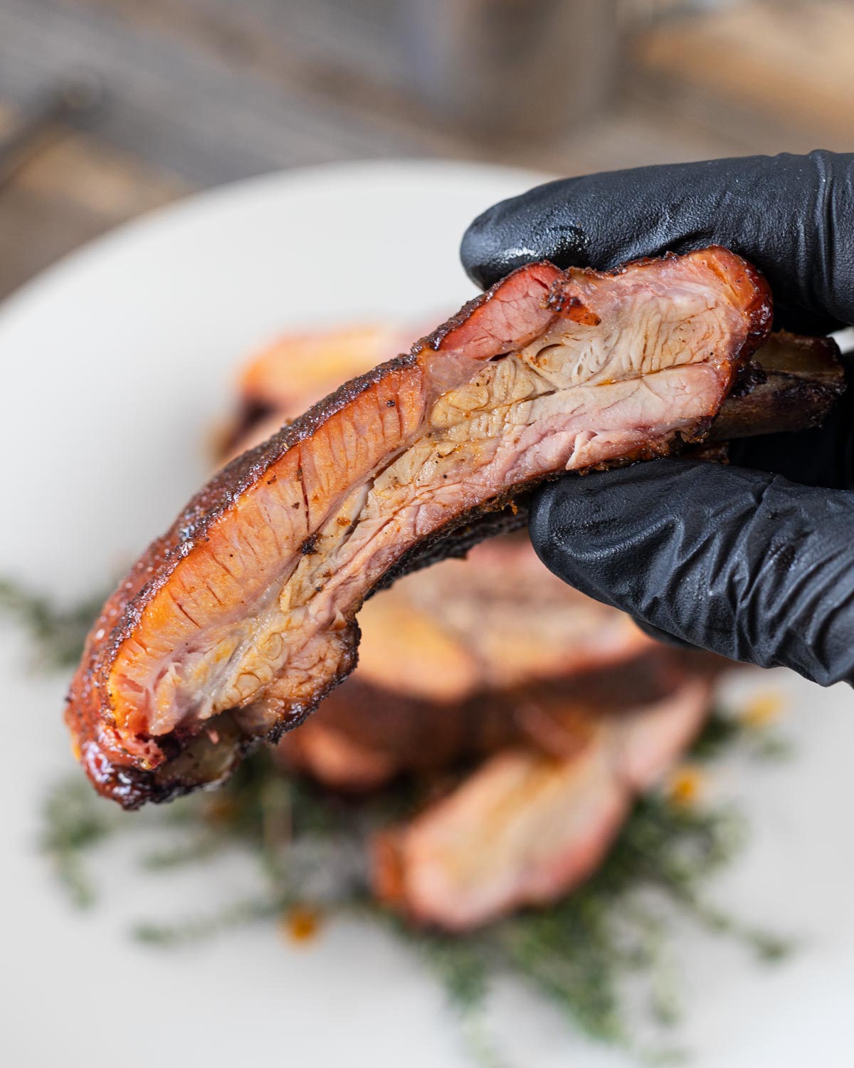 Look how juicy and smoky the Cajun pork ribs are.