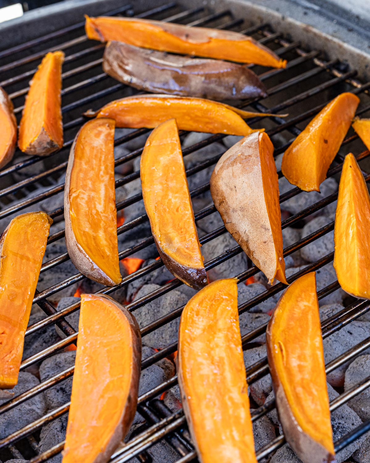 Grill the sweet potatoes after basting them with oil.