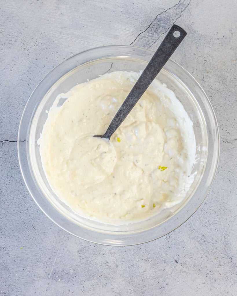 Add the rest of the ingredients to the mashed blue cheese and whisk to incorporate.