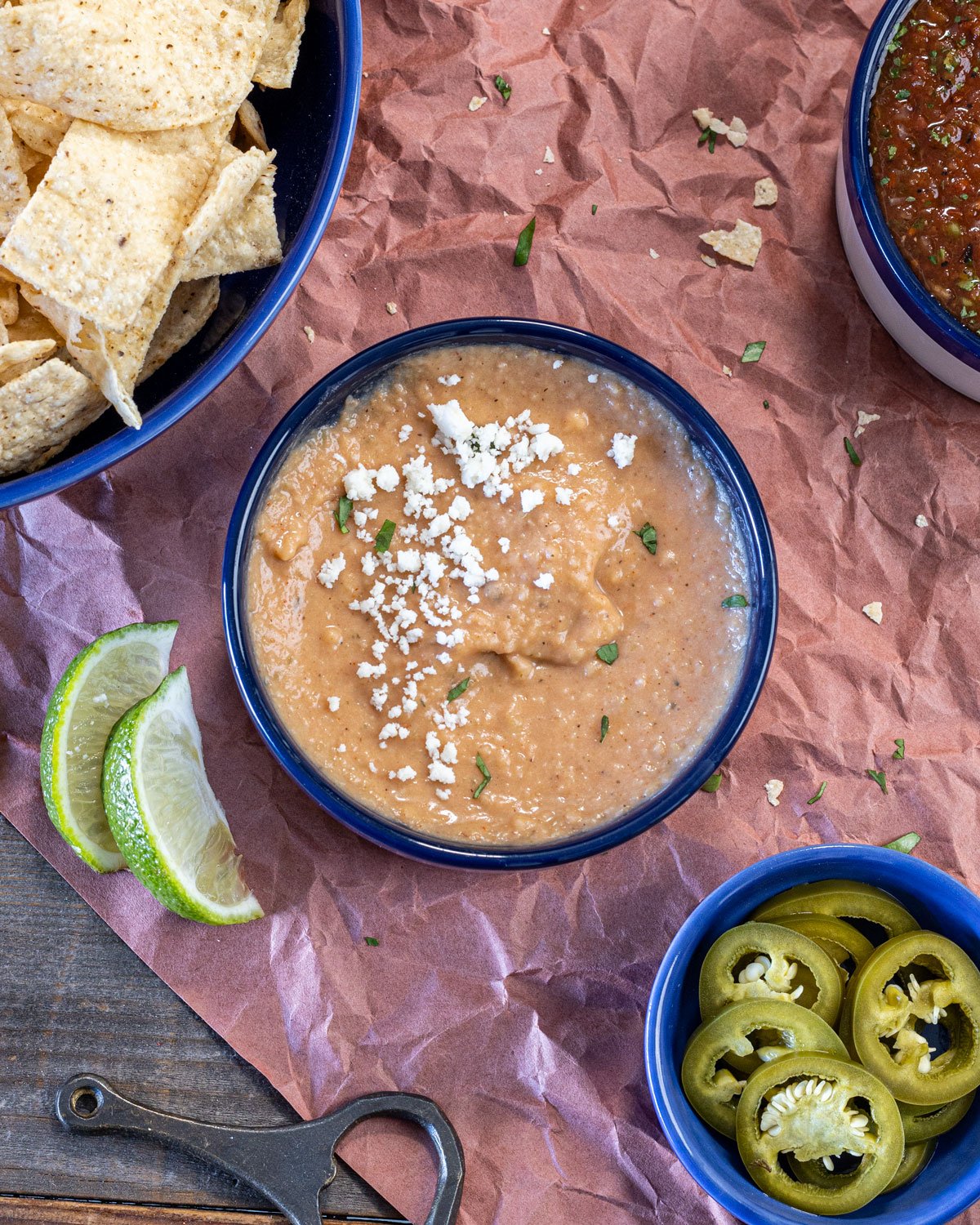 Dip into this creamy bowl of pinto bean dip.