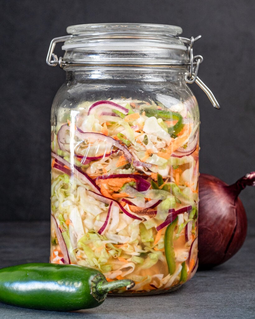 Quick pickled cabbage is ready the next day, so you don't have to wait very long.