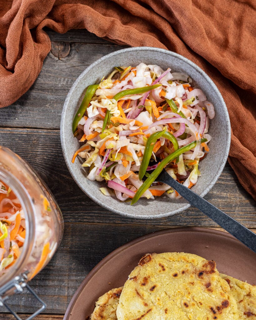This quick pickled curtido recipe is best the next day after preparation.