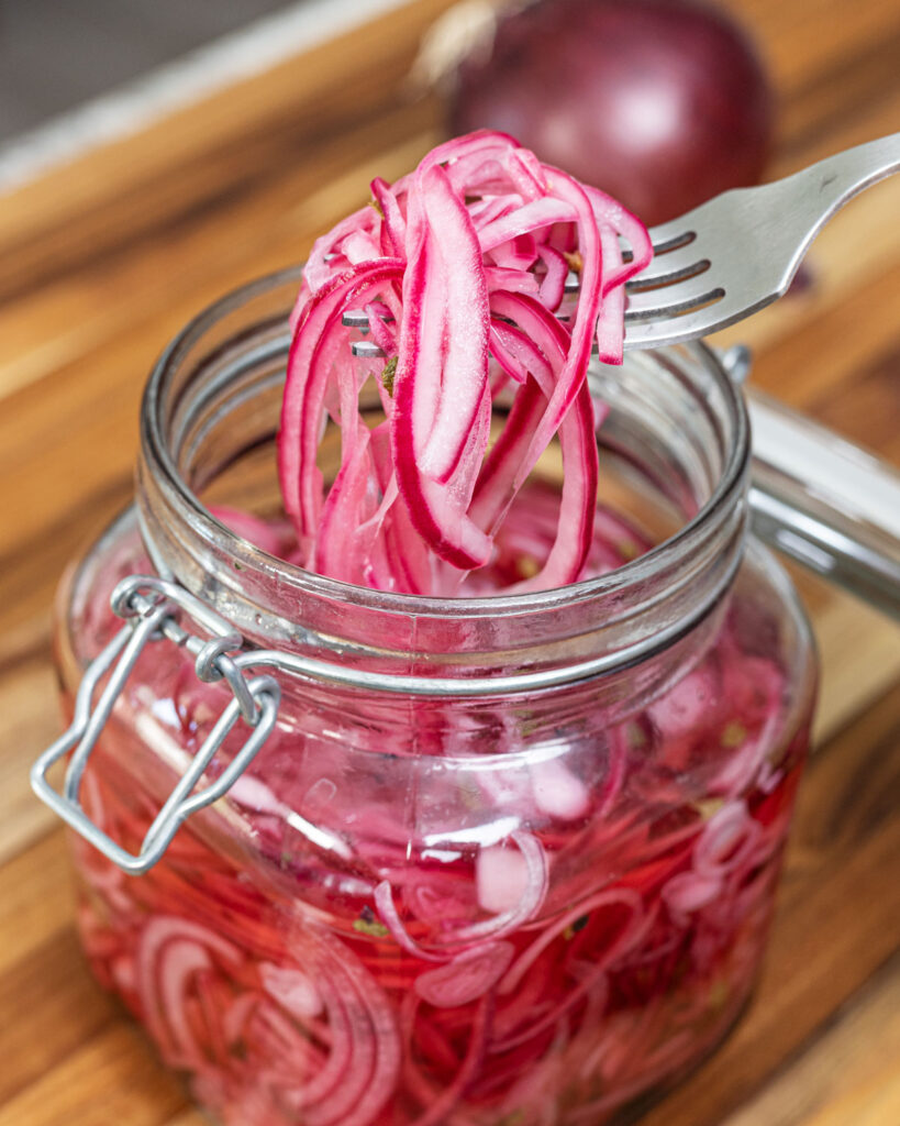 These quick pickled onions are ready in 30 minutes.