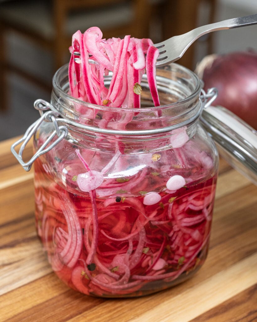 Use pickled red onions to spice up your grilled meats, tacos, or sandwiches.