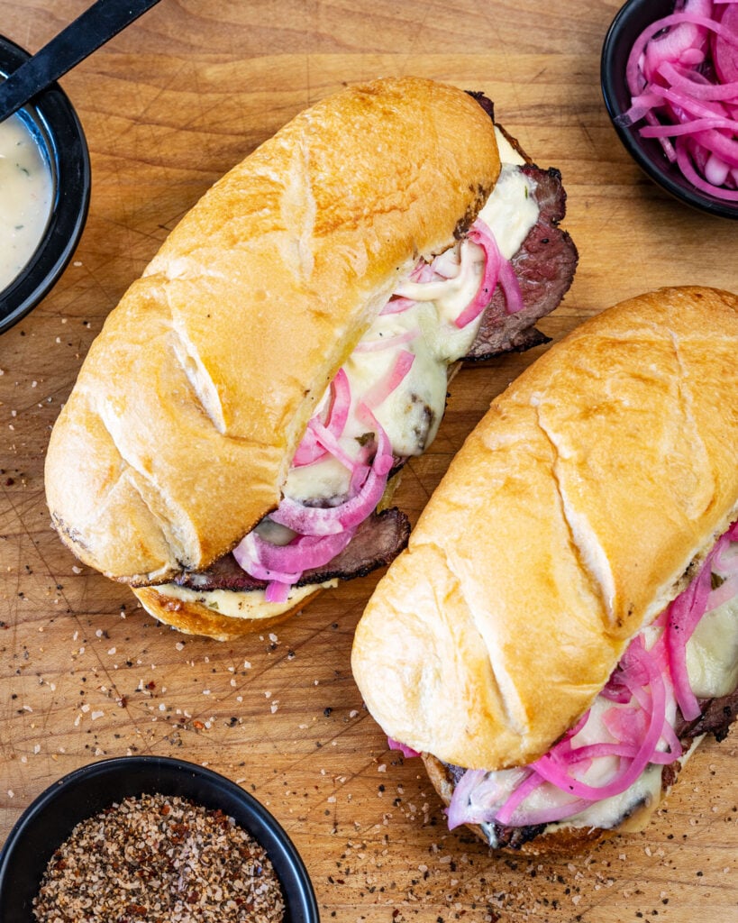 Use any combination of toppings for your tri tip sandwich, you can't go wrong.