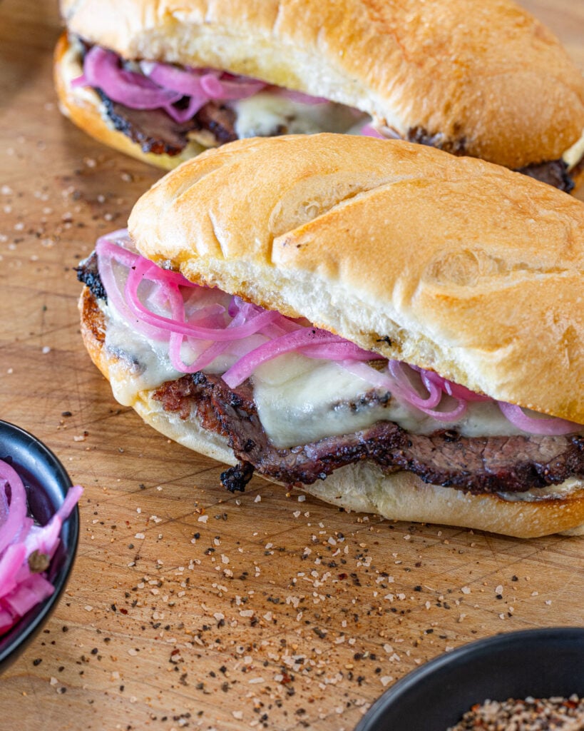 Assemble the grilled tri tip sandwich, it's ready to eat.