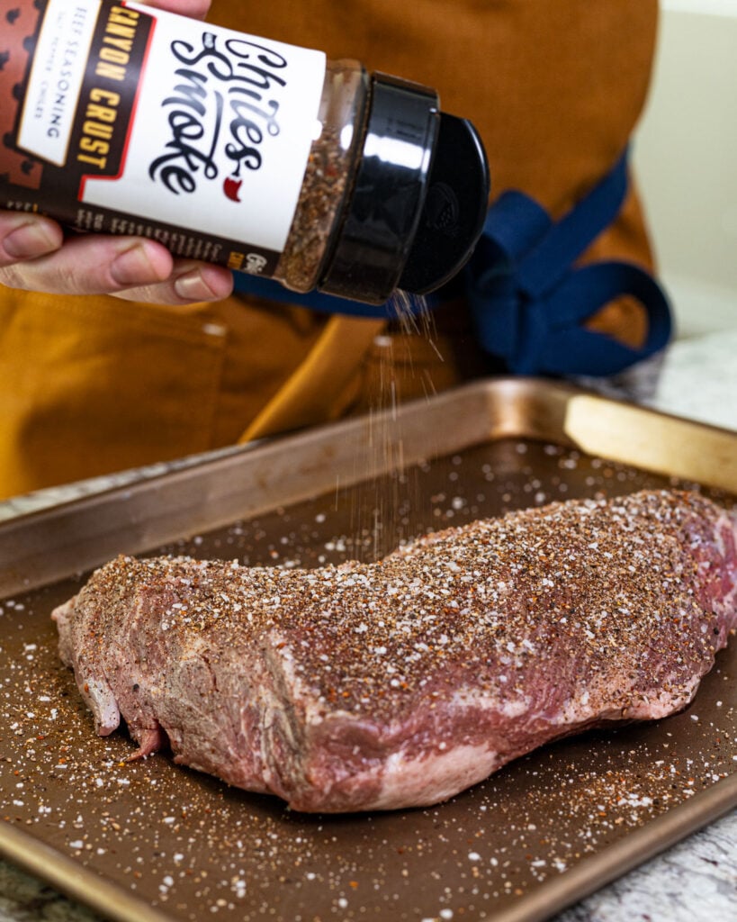 Season the tri tip roast with Canyon Crust Beef Seasoning.