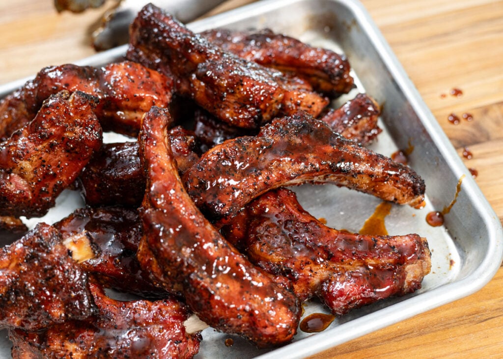 Slather these smoked pork ribs with plenty of homemade bbq sauce.