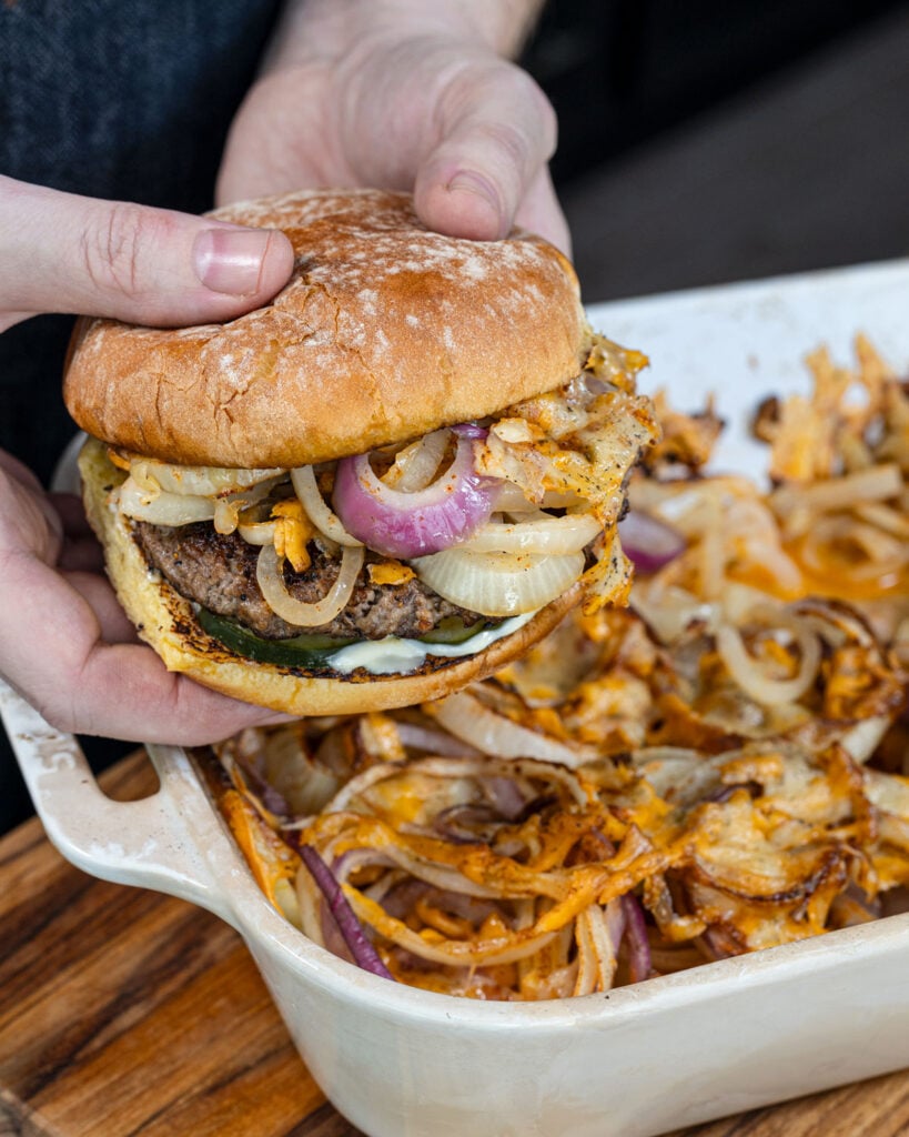 Try topping a burger with the cheesy
Vidalia onion casserole, it will change your life.