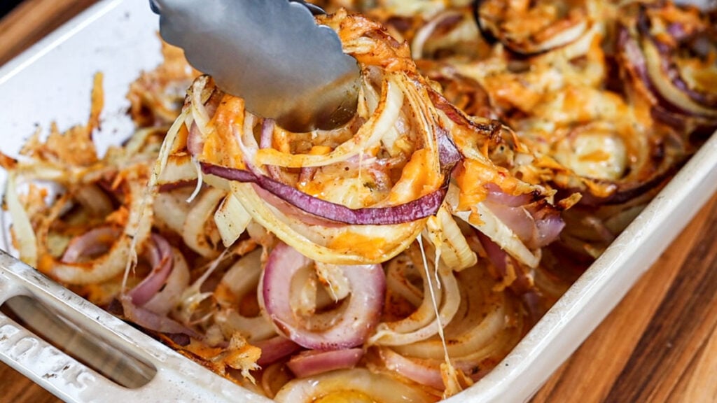 This Tennessee onion casserole is super cheesy and spicy from the pepper jack and seasonings.