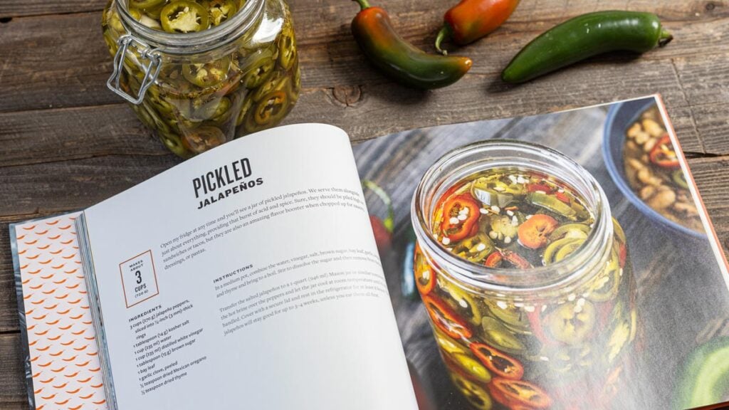 Chiles and Smoke cookbook features this recipe for pickled jalapenos.