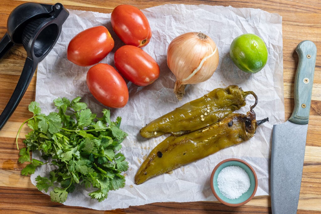Here are the ingredients for Hatch chile pico de gallo.