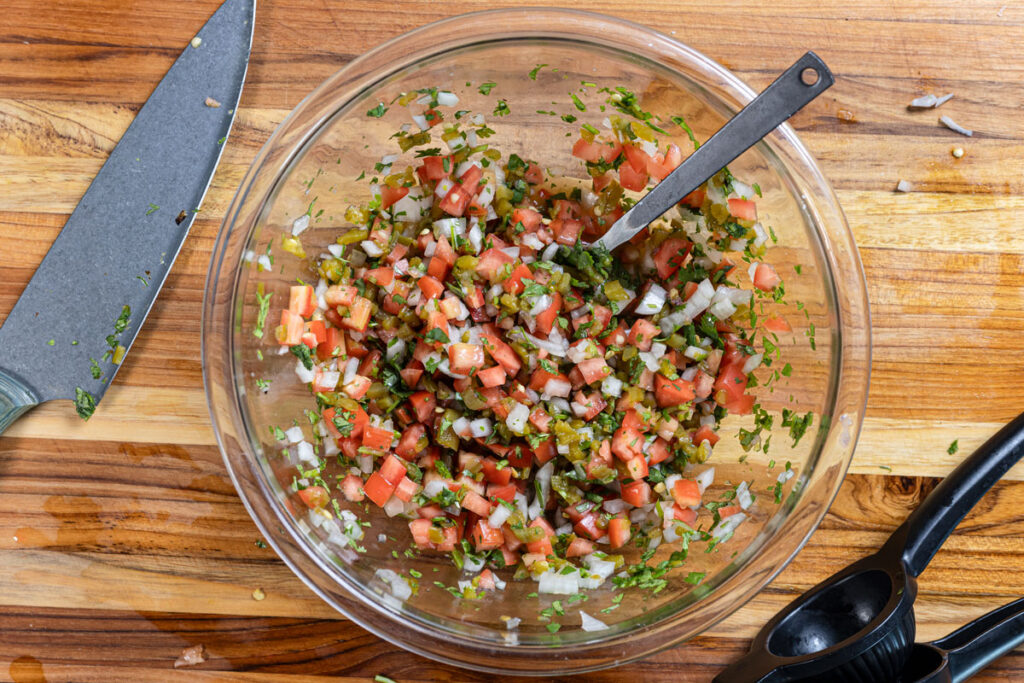 Allow the Hatch chile pico de gallo to macerate in the lime juice before using.