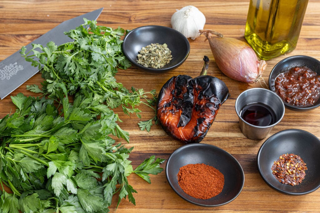Key ingredients for red chimichurri sauce.