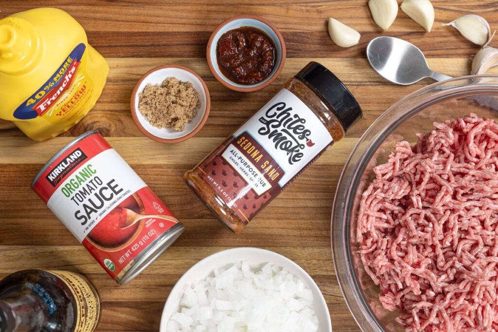 Ingredients to make hot dog chili